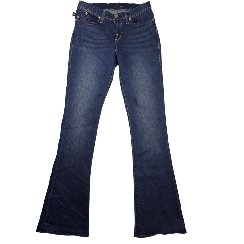 Rock & Republic Jeans 8M Womens Kendra Curvy‎ Bootcut Dark Wash Blue